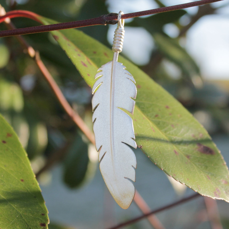 Médaillon simple en argent - Grande Plume