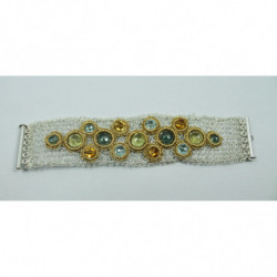 Bracelet équilibrant - Quartz Jaune, Quartz Vert, Citrine, Topaze Bleu -Gold Thread