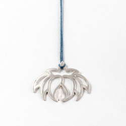 Collier - Fleur Cristal'In  Quartz rose (cordon soie) - Bleu