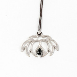 Collier - Fleur Cristal'In  Onyx noir (cordon soie) - Gris anthracite