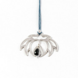 Collier - Fleur Cristal'In  Onyx noir (cordon soie) - Bleu