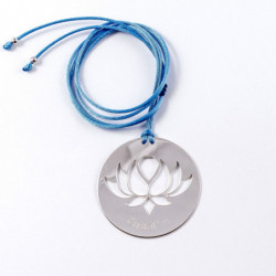 Collier - Fleur Cristal'In sur pastille (cordon soie) - Bleu