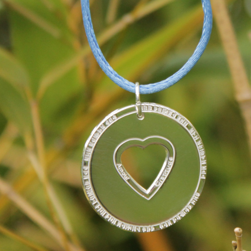 Collier - Amour & Gratitude (cordon soie) - Bleu