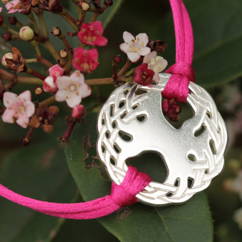 Bracelet Arbre sacré (cordon soie)  - Fushia