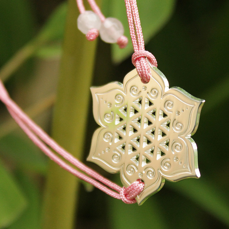 Bracelet Fleur sacrée (cordon soie) - Rose