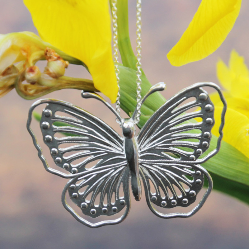 Papillon argenté avec chaîne en argent