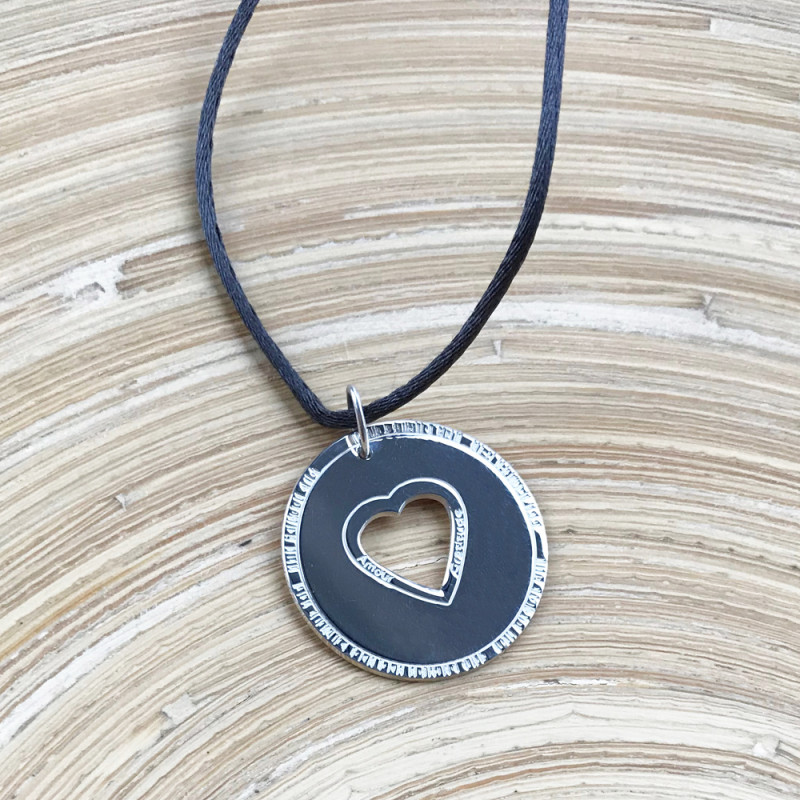 Collier - Amour & Gratitude (cordon soie) - Gris anthracite